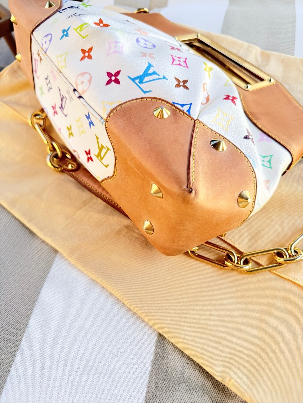 Louis Vuitton Murakami JUDY MM White Multicolor Shoulder Tote Handbag RARE! - Picture 5 of 12